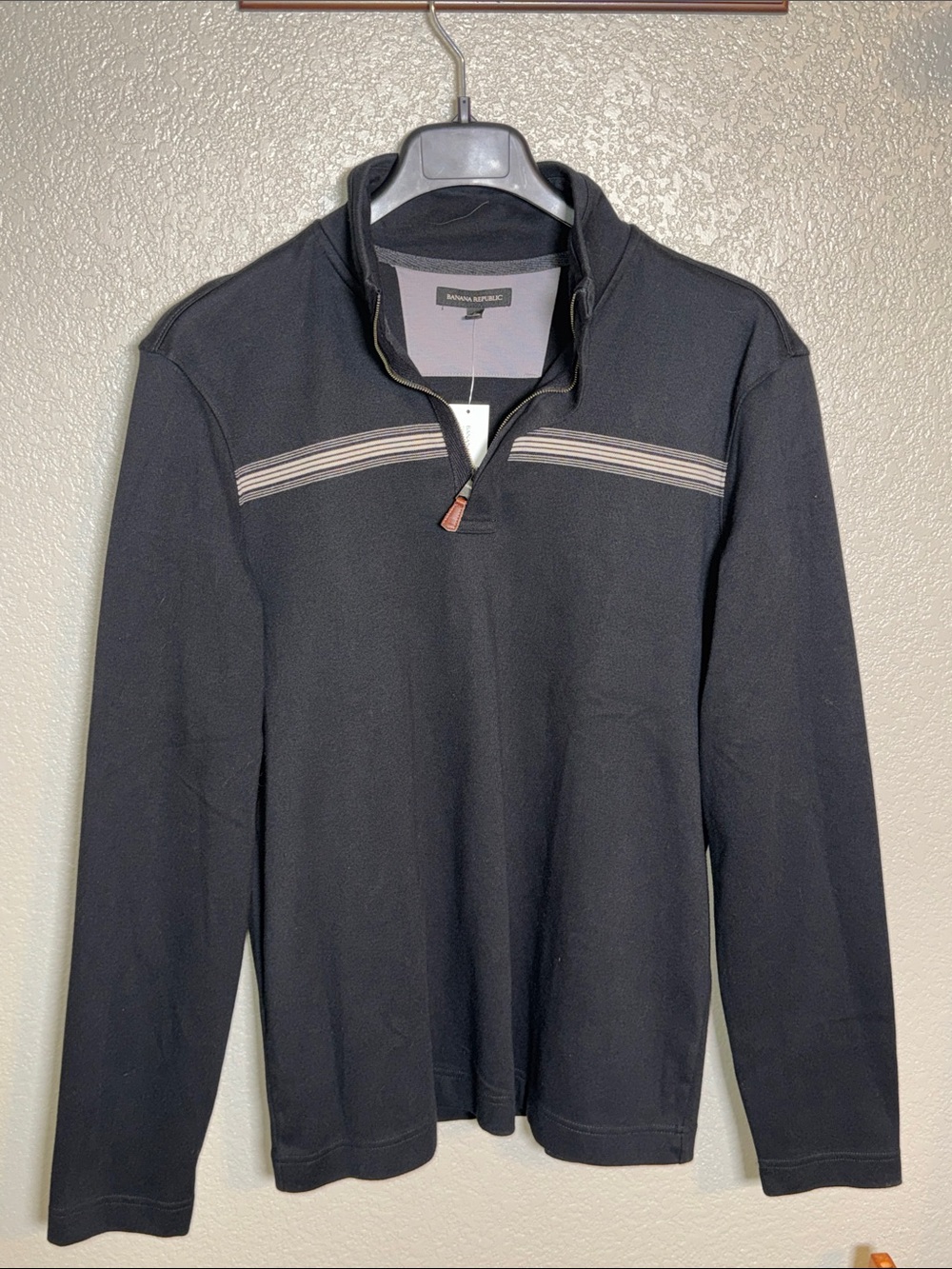 Banana Republic Black Quarter-zip Pullover Sweater with Tan Stripe